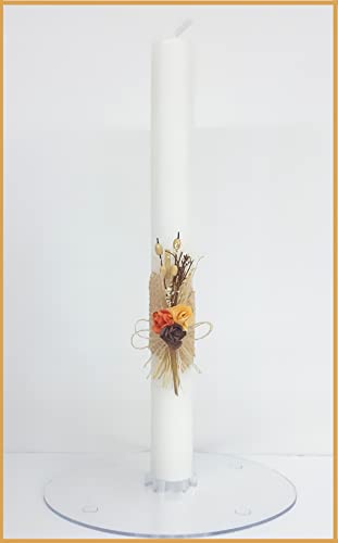 Vela para Banho de Cera Branca 3X30Cm Decorada com Pick Florais PLAS GRAFIC - Velas - cera branca, decorada à mão, personalizável, batismo