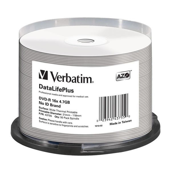 DVDs virgens VERBATIM 4,7GB DVD-R DataLifePlus 50 pcs Verbatim - Dispositivos de armazenamento - 4.7GB, DVD-R, data life plus, 16x