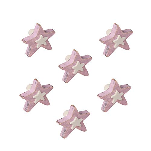 Pomolino 6 Unidades de Pomos Tiradores Estrelas em Madeira Rosa EXCLUSIVAS Y DISTRIBUCIONES KUATRO SL - Puxadores e puxadores de armário - 6 unidades, madeira rosa, estrelas, suporte