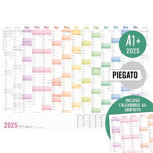 Calendário de Parede XXL 2025 A1+ Italiano (89X63 Cm) [Arco Iris] 15 Meses Nov 2024 - Ene 2026 Häfft-Verlag - Calendários, organizadores e planejadores - xxl, italiano, 15 meses, nov 2024-ene 2026
