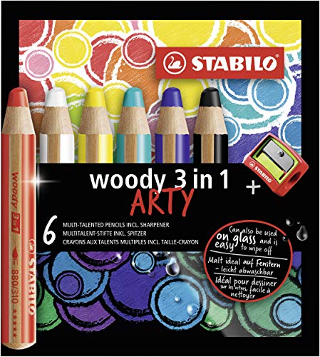 Lápis de Cor STABILO Woody 3in1 Arty (Multicor - 6 Unidades) Stabilo - Instrumentos de escrita e desenho - multicor, 6 unidades, pincel, caneta de tinta
