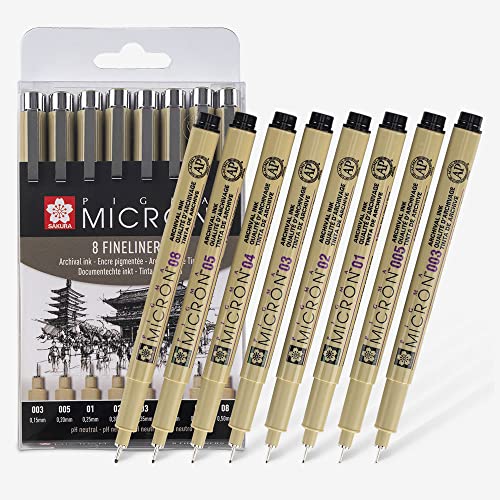 Caneta de Tinta Permanente FRIXION Sakura Pigma Micron Preto (8 Un) Sakura - Canetas - caneta, tinta permanente, frixion sakura, pigma micron preto
