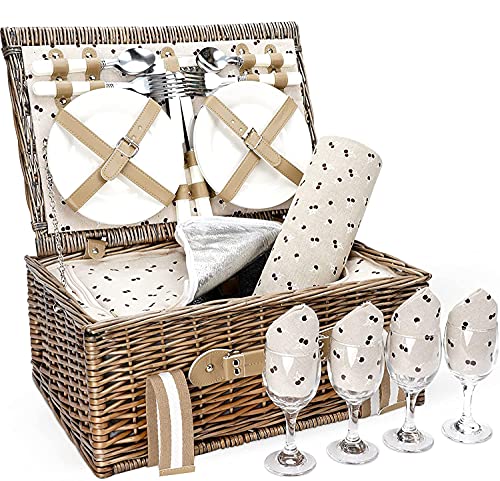 Conjunto de Picnic Willow 4 Pessoas com Saco Térmico Grande e Capa Impermeável G GOOD GAIN - Bebidas alcóolicas - conjunto, picnic, willow, 4 pessoas, saco térmico, capa impermeável