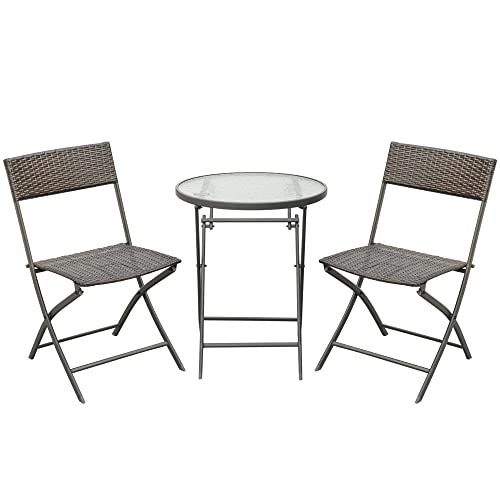 Conjunto de Jardim Outsunny | Poli Castanho, Vime - 2 Cadeiras e Mesa Outsunny - Móveis de exterior - poli castanho, vime, 2 cadeiras, mesa