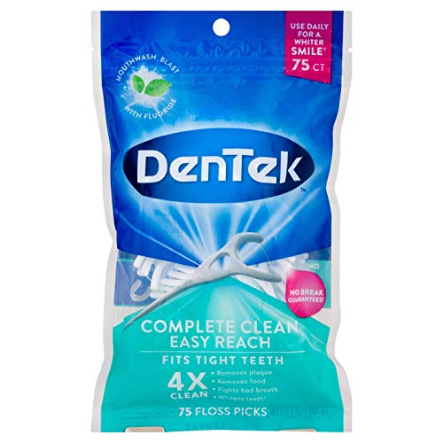 DenTek Complete Clean Easy Reach Floss Picks, 75 Count DenTek - Cuidados com a higiene oral - fio dental, 75 unidades, alcançe fácil, limpeza completa