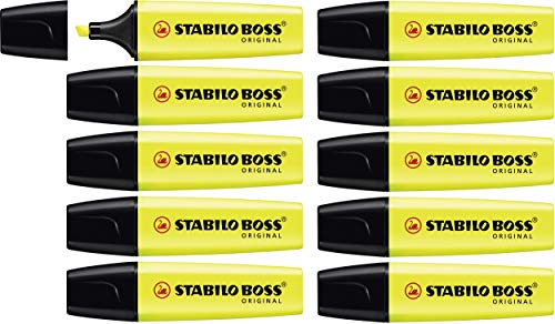 Marcadores Fluorescentes STABILO Boss Original Amarelo (Caixa de 10) Stabilo - Marcadores e marcadores de texto - fluorescente, 2mm, tinta à base de água