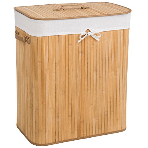 Cesto de roupa TECTAKE 400814 (Natural - Tecido) TecTake - Aparelhos de lavanderia - 100 L, bambu, couro sintético