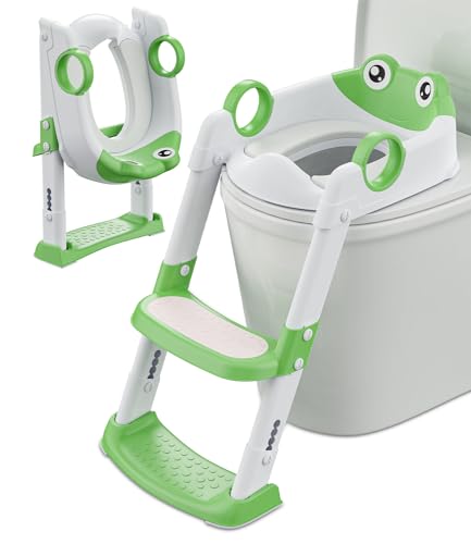 Suporte de WC para Crianças com Escada Verde e Branco Xespis - Acentos de vaso - escala, assento, fácil de montar, fácil de limpar