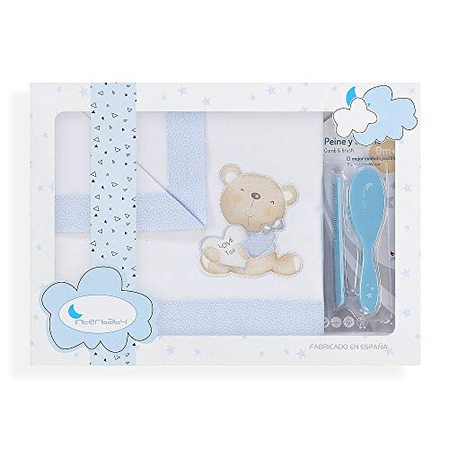 Lençol de Berço Interbaby 100% Algodão Azul e Branco (90x120cm) Interbaby - Roupa de cama - algodão, 90x120cm, bebé, criança