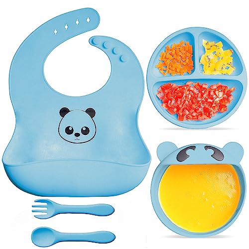Conjunto de Refeição KIDOO Silicone 5 Peças Azul kidoo - Conjuntos de presente para bebê - silicone, 5 peças, azul, design infantil