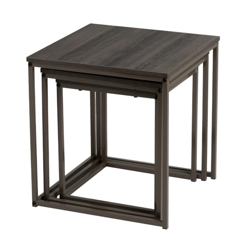 Conjunto de 3 mesas de centro LOLAHOME (Castanho - Madeira e metal) LOLA HOME - Mesas de centro - mesa, castanho, madeira, metal