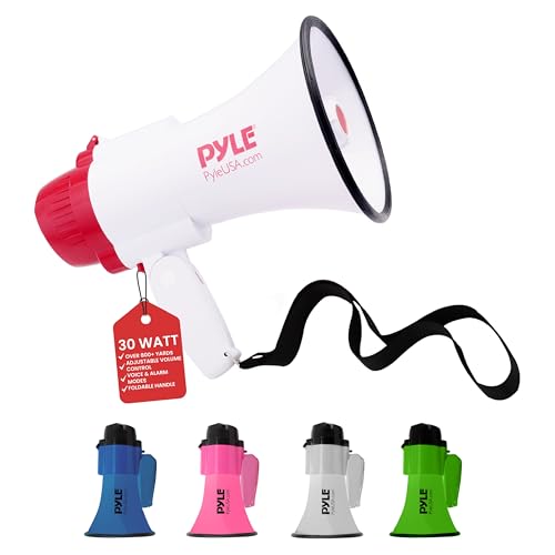 Megafone com sireninha PYLE PMP35R (Branco) PYLE - Megafones - sireninha, 18 m, 0,73 km, 30 W