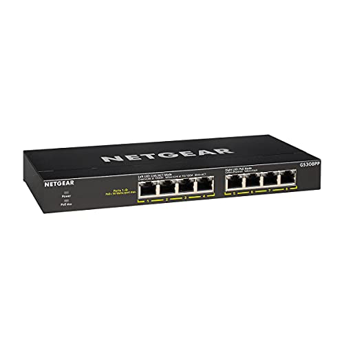 Switch NETGEAR GS308PP L2 10/100/1000 PoE Netgear - Concentradores e comutadores - poe, gigabit, 8 portas, 10/100/1000