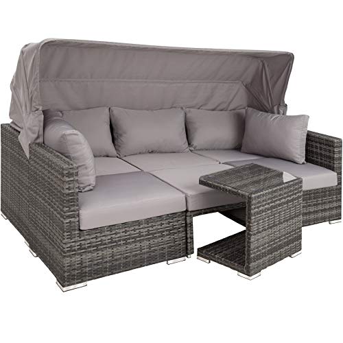 Canapé TECTAKE (Cinzento - Poli-Rattan - 132x81x75 cm) TecTake - Móveis de exterior - poli-rattan, 132x81x75 cm, almofadas extra-grandes, proteção UV
