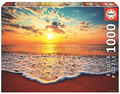 Puzzle EDUCA BORRAS Sunset at the beach (Idade Mínima: 12 Anos - 1000 Peças) EDUCA - Quebra-cabeças de encaixar - 1000 peças, praia à tardes, cartão, corte preciso