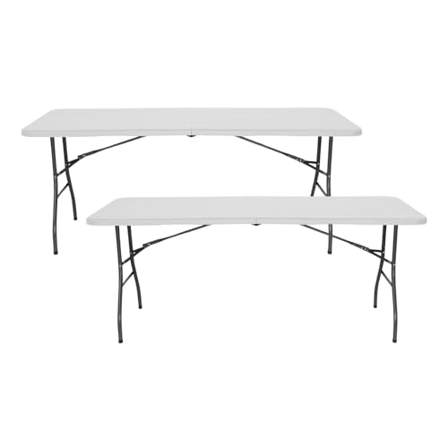 Conjunto de 2 Mesas Dobráveis THINIA HOME (Castanho - Aço e Resina - 180x90 cm) THINIA HOME - Conjuntos de móveis - mesas dobráveis, tampo em resina, estrutura em aço, exterior