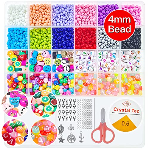 Missangas 4Mm com Letras e Cores Bolhas para Artesanato de Pulseiras Woutheers - Missangas - 4mm, letras, cores, bolhas