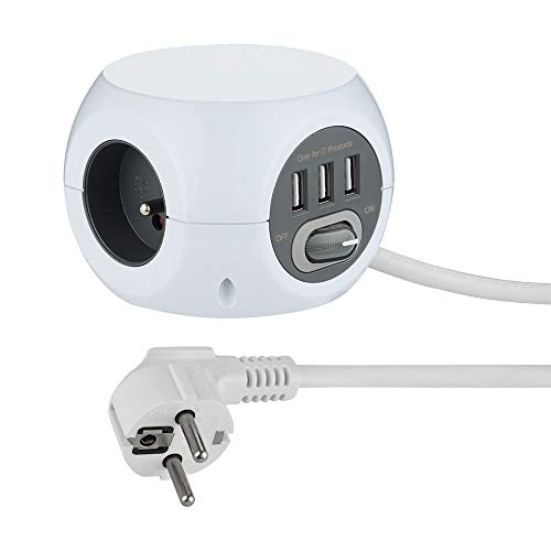 Extensão Elétrica ELECTRALINE 35443 | Branco Electraline - Filtros de linha e supressores de surtos - 3 tomadas, 3 portas usb, interruptor on/off, 3 metros