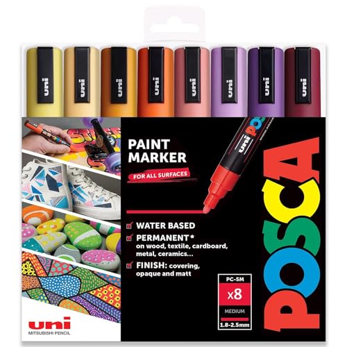 Canetas POSCA para Pintar (8 Cores - 1,8 a 2,5mm) Mitsubishi Pencil Co UK Ltd - Marcadores e marcadores de texto - 8 cores, traço grosso, lavável, 1,8-2,5mm