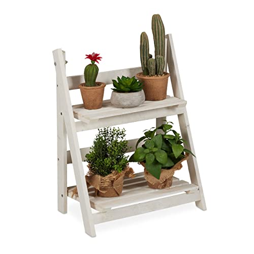 Prateleira de Plantas Relaxdays | Branco (Jardinagem) Relaxdays - Suportes para plantas - madeira, branco, jardinagem