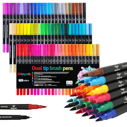 Conjunto 2 Marcadores MITOYMIA Lettering (72 Cores) Mitoymia - Marcadores e marcadores de texto - tinta à base de água, borracha, 72 cores, traço grosso, traço fino