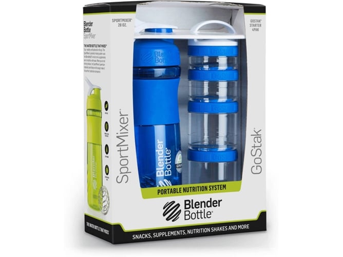 BlenderBottle Combo Pak Sportmixer e GoStak 4Pk BlenderBottle - Garrafas de engarrafamento - 820ml, misturador, bico amovível, lavável