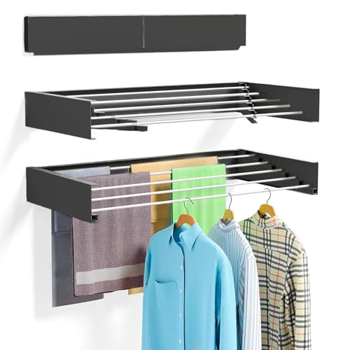 Estendal de Parede JUPPLIES com Suporte Retrátil JUPPLIES - Secadores e cabides - instalação fácil, guia incluída, pintado decorativamente