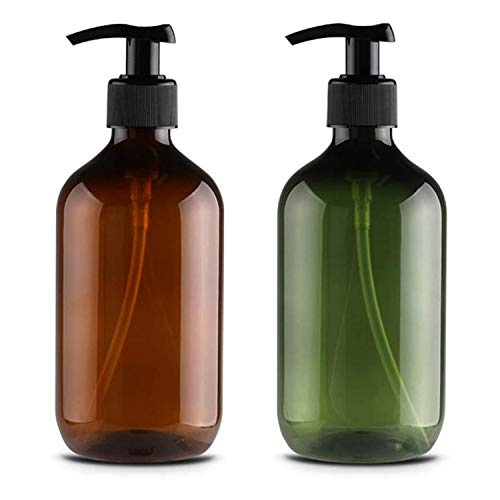 Conjunto de 2 Garrafas Recarregáveis com Bomba de Pressão 500 Ml Yibang - Dosadores de sabão e loção - 500 ml, polipropileno, verde, castanho