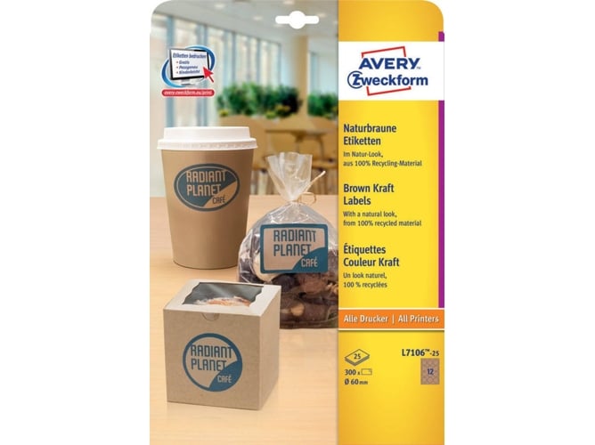 Etiquetas para impressão AVERY ZWECKFORM L7106-25 AVERY Zweckform - Papel de impressora e copiadora - 300 peças, 63 x 38 mm, inkjet, preto ciano magenta amarelo