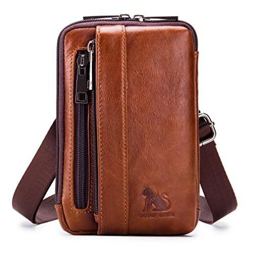 Bolsa de Ombro Pequena de Couro com Bandeira Castanho Xieben - Bolsas de cintura - couro, bandeira castanho, pequena