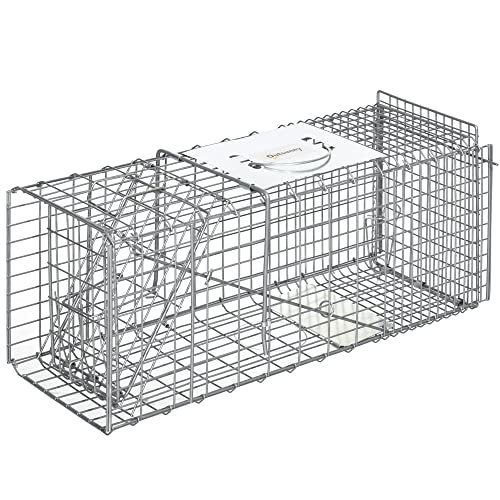 Armadilha para Animais Vivos Outsunny | 66x24x30,5 cm - Prateado Outsunny - Armadilhas para animais - 66x24x30,5 cm, prateado, captura gatos, animais pequenos