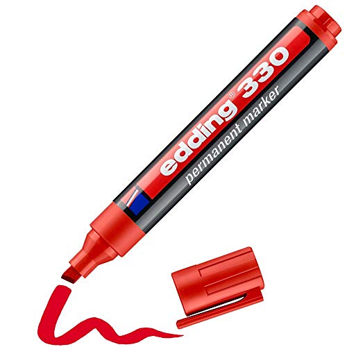Marcador Permanente EDDING 330 Vermelho (Ponta Biselada: 1-5 mm) Edding - Marcadores e marcadores de texto - ponta biselada, resistente à água, recarregável