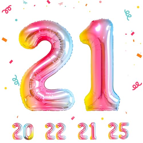 Globos Nº 21 Arco-Íris (101 cm) | Brinquedo de Festa para Crianças xinmei - Balões - 101 cm, pvc, arco-íris, números