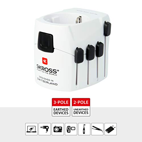 Adaptador de Viagem SKROSS WORLD ADAPTER PRO (Universal - 2500 W - Branco) SKROSS - Carregadores de bateria de uso geral - universal, 2500 W, 100-240 V