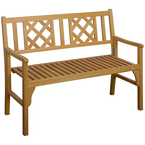 Banco de Jardim REBATIVEL Outsunny | 120.5 x 55.5 x 90.2 cm - Madeira Natural Outsunny - Móveis de exterior - jardim, madeira natural, 120.5x55.5x90.2cm
