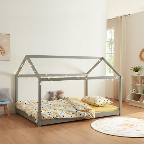 Cama de Madeira para Crianças em Forma de Casa com Almofada C/Alça [en.casa] - Conjuntos de móveis - casa, madeira, almofada, alça