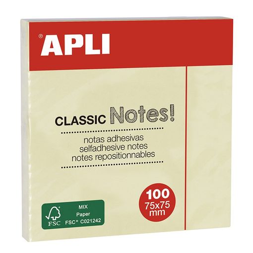 Bloco de Notas Autocolante APLI Amarelo (100 Folhas) APLI - Notas autoadesivas - autocolante, amarelo, 100 folhas