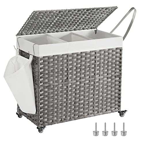 Cesto de Roupa Suja SONGMICS com Tampo (Cinzento - Poliéster - 70x36x66cm) SONGMICS - Aparelhos de lavanderia - tampo, poliéster, 70x36x66cm