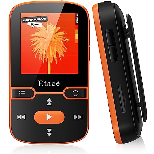 Leitor MP3 Bluetooth Running 5.0 16GB Radio FM E-Book (Laranja) Etacé - Downloads de música digital - bluetooth, 16GB, rádio FM, e-book
