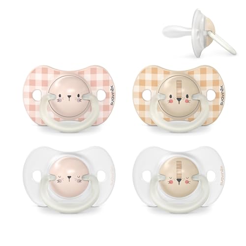 Conjunto de chupetas Suavinex que brilham na escuridão Suavinex - Chupetas e mordedores - 4 chupetas, anelos fosforescentes, silicone macio, forma fisiológica