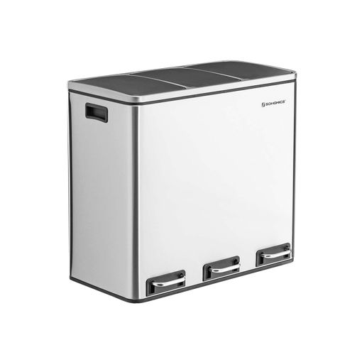 Caixote do Lixo SONGMICS Ltb54Nl (Cinzento - Aço inoxidável) SONGMICS - Acessórios de contenção de resíduos - cinzento, aço inoxidável, 61.5x31.5x56 cm