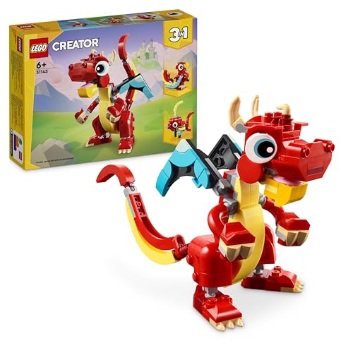 LEGO Creator: Dragão Vermelho (Idade Mínima Recomendada: 6 anos - 249 peças) LEGO - Blocos de encaixe - 6 anos, 249 peças, dragão vermelho, fénix, peixe