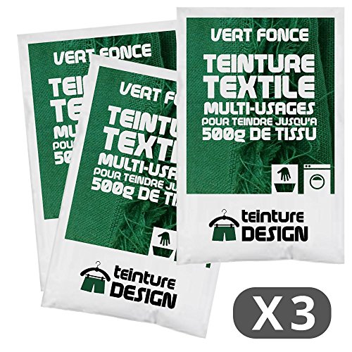 Conjunto de 3 Sacos de Tinta Textil - Verde Escuro Teinture Design - Tinta, tinta de arte e esmalte - 3 sacos, verde escuro, textil, lavável