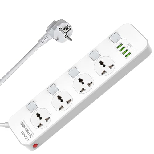 Extensão Elétrica LELYFIT com 4 Tomadas e 1 Porta USB LELYFIT - Filtros de linha e supressores de surtos - 4 tomadas, 1 porta usb, proteção contra sobrecarga, interruptor