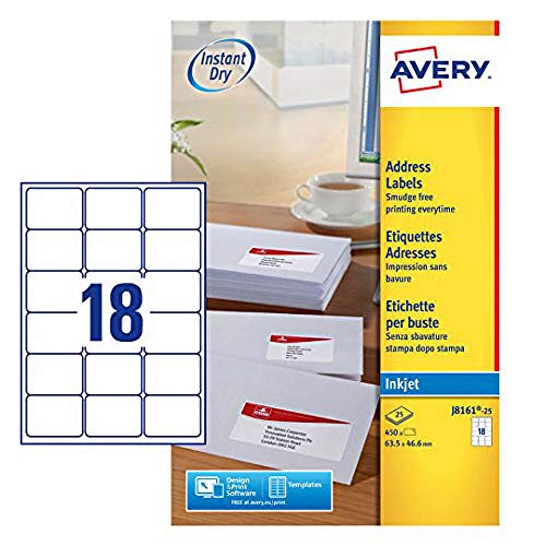 Etiquetas AVERY J8161-25 (Branco - 63,5 x 46,6 mm) AVE - Etiquetas de endereço - etiquetas, avery j8161-25, branco, 63,5 x 46,6 mm