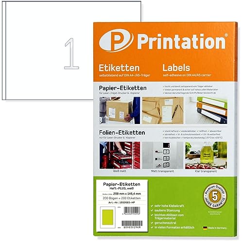 Etiquetas Autocolantes PRINTATION 210X148 Mm Printation - Papel de impressora e copiadora - etiqueta adesiva, autoadesivo, 210x148 mm
