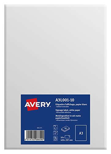 Avery A3L001-10 etiqueta para impressão Branco Etiqueta de impressora auto-adesiva Avery - Papel de impressora e copiadora - branco, impressora auto-adesiva, hp deskjet, officejet