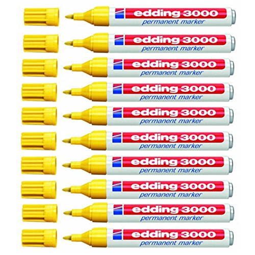Marcadores Permanentes STAEDTLER 3000 (Amarelo - 10 Un) Edding - Instrumentos de escrita e desenho - ponta intercambiável, corpo em alumínio, 10 unidades, tinteiro de 15ml