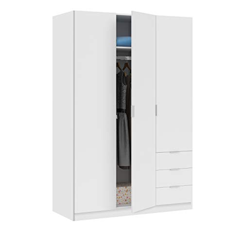 Armário 3 Portas e 3 Gavetas HABITDESIGN Branco PARIS PRIX - Guarda-roupas - 3 portas, 3 gavetas, madeira maciça, almofada anti-ruido