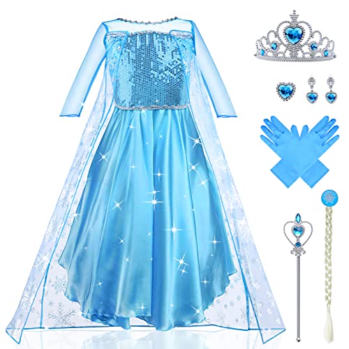 Fato de Menina URAQT Princess Elsa (Tam: 4-6 anos) URAQT - Brincadeira de faz de conta - princesa elsa, frozen, capa, luva